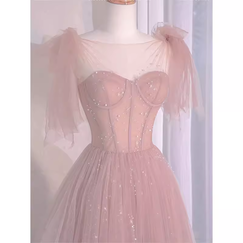 Sexy A line Straps Neckline Long Pink Prom Dress P1530