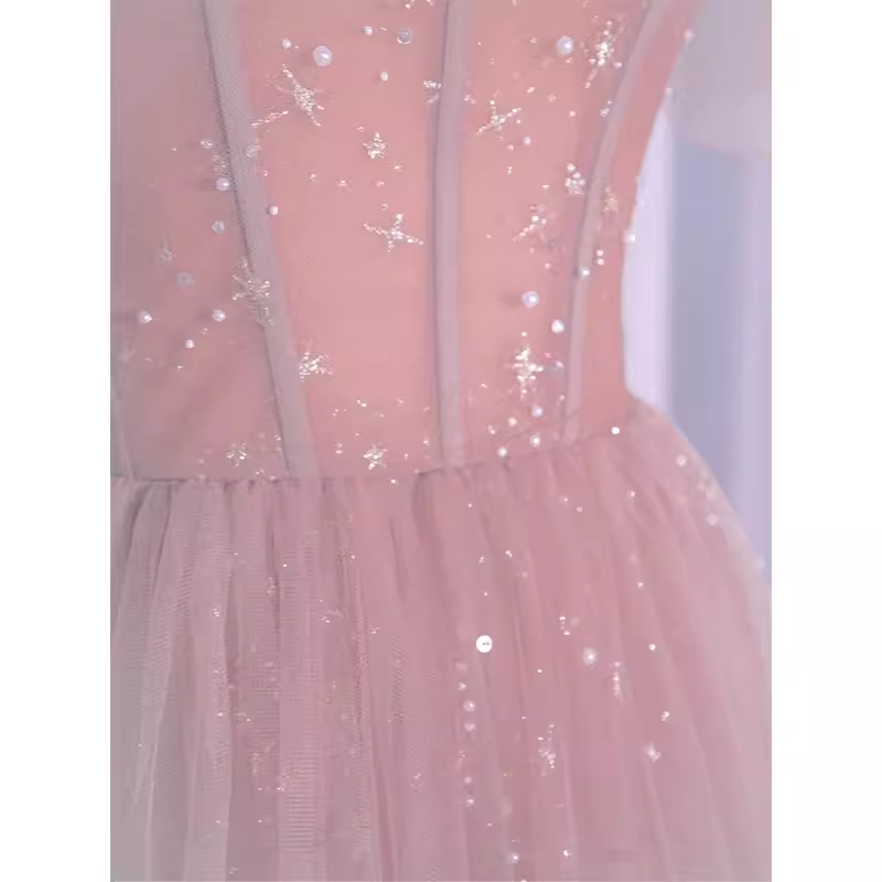 Sexy A line Straps Neckline Long Pink Prom Dress P1530