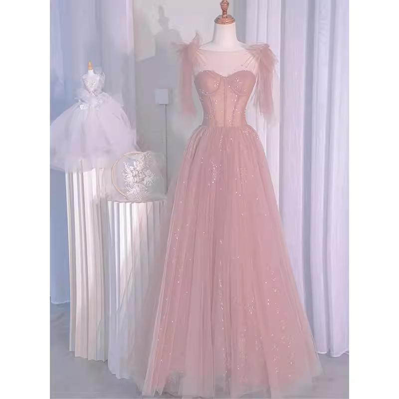 Sexy A line Straps Neckline Long Pink Prom Dress P1530
