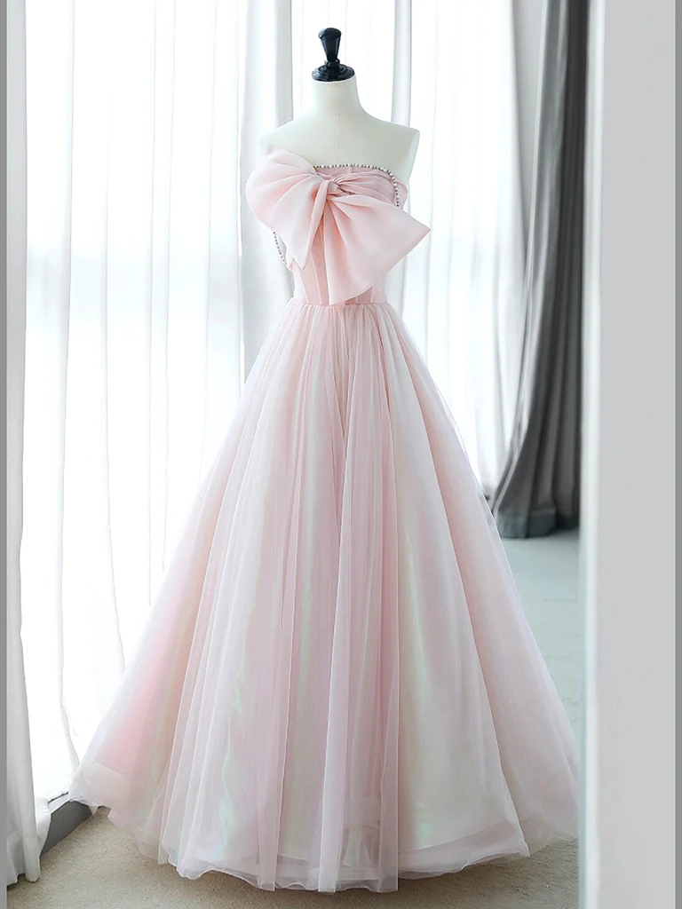 Sexy A-Line Pink Tulle Long Prom Dress P1576