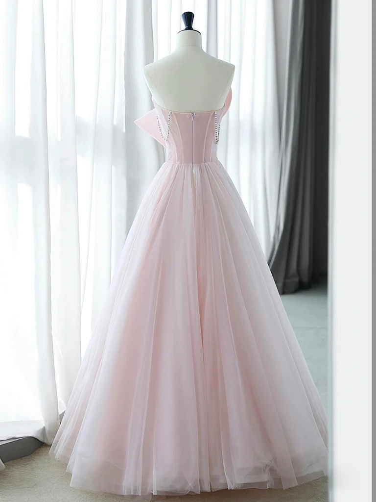 Sexy A-Line Pink Tulle Long Prom Dress P1576