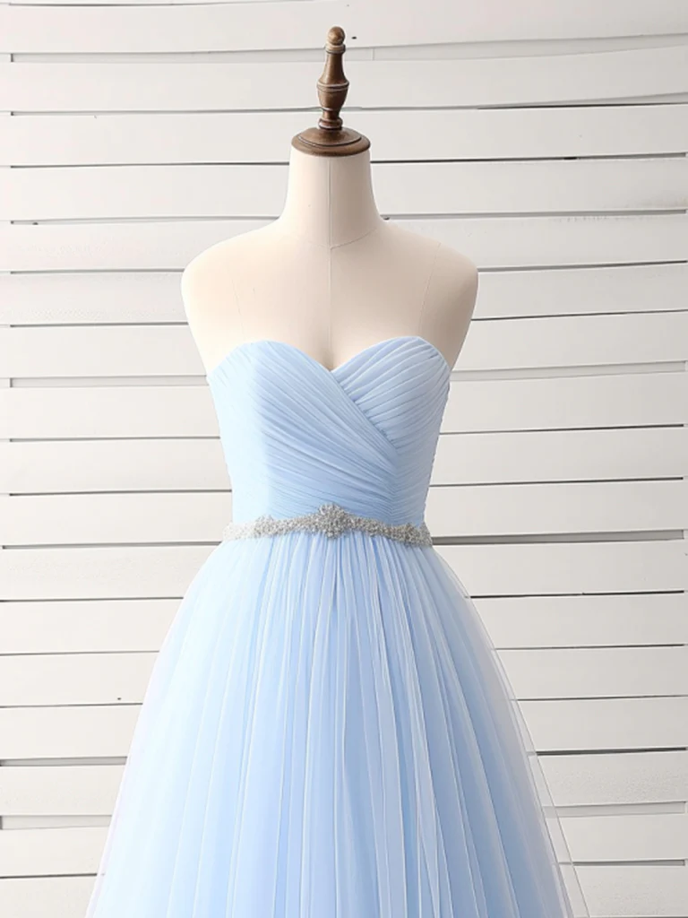 A-Line Sweetheart Neck Tulle Light Sky Blue Long Prom Dress P1579