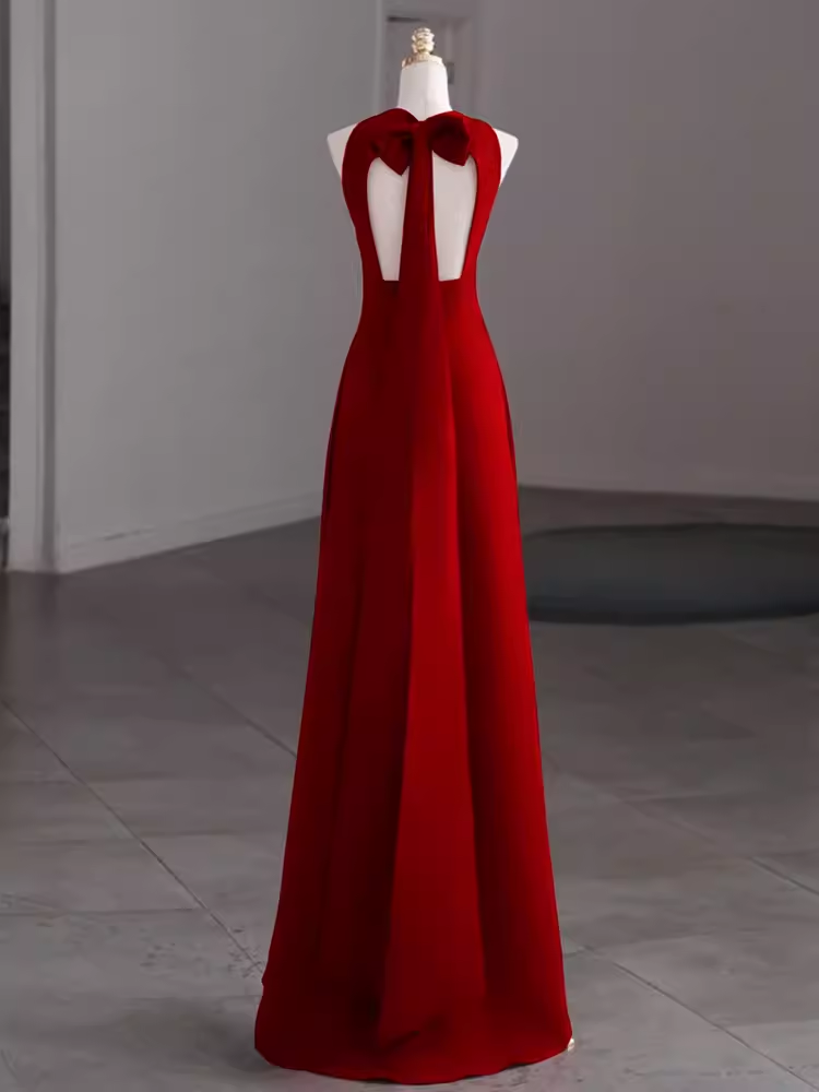 Simple A Line Red Floor Length Open Back Prom Dress P1704