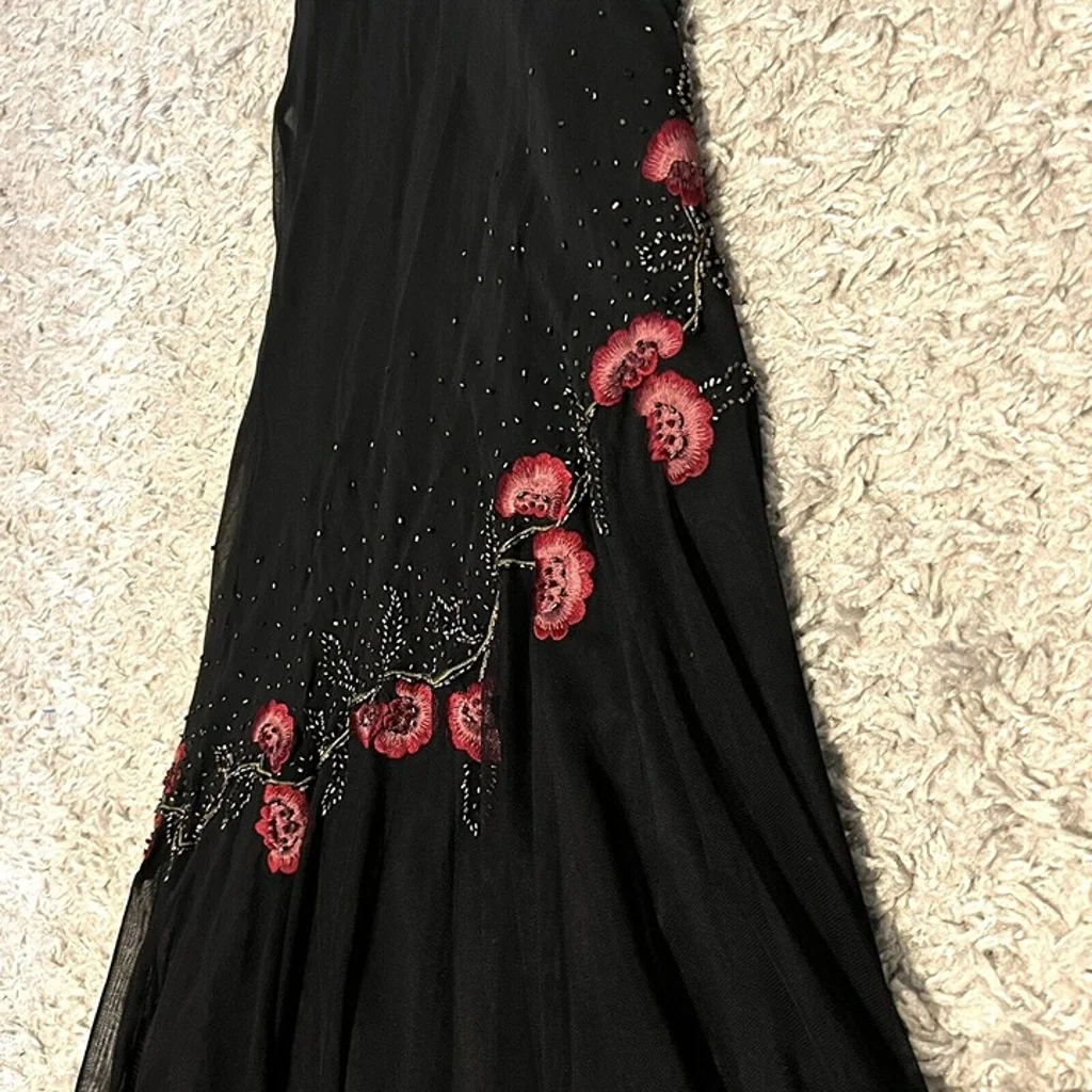 Modest Black Long Prom Dresses With Flowers 22th Birthday Outfits P437