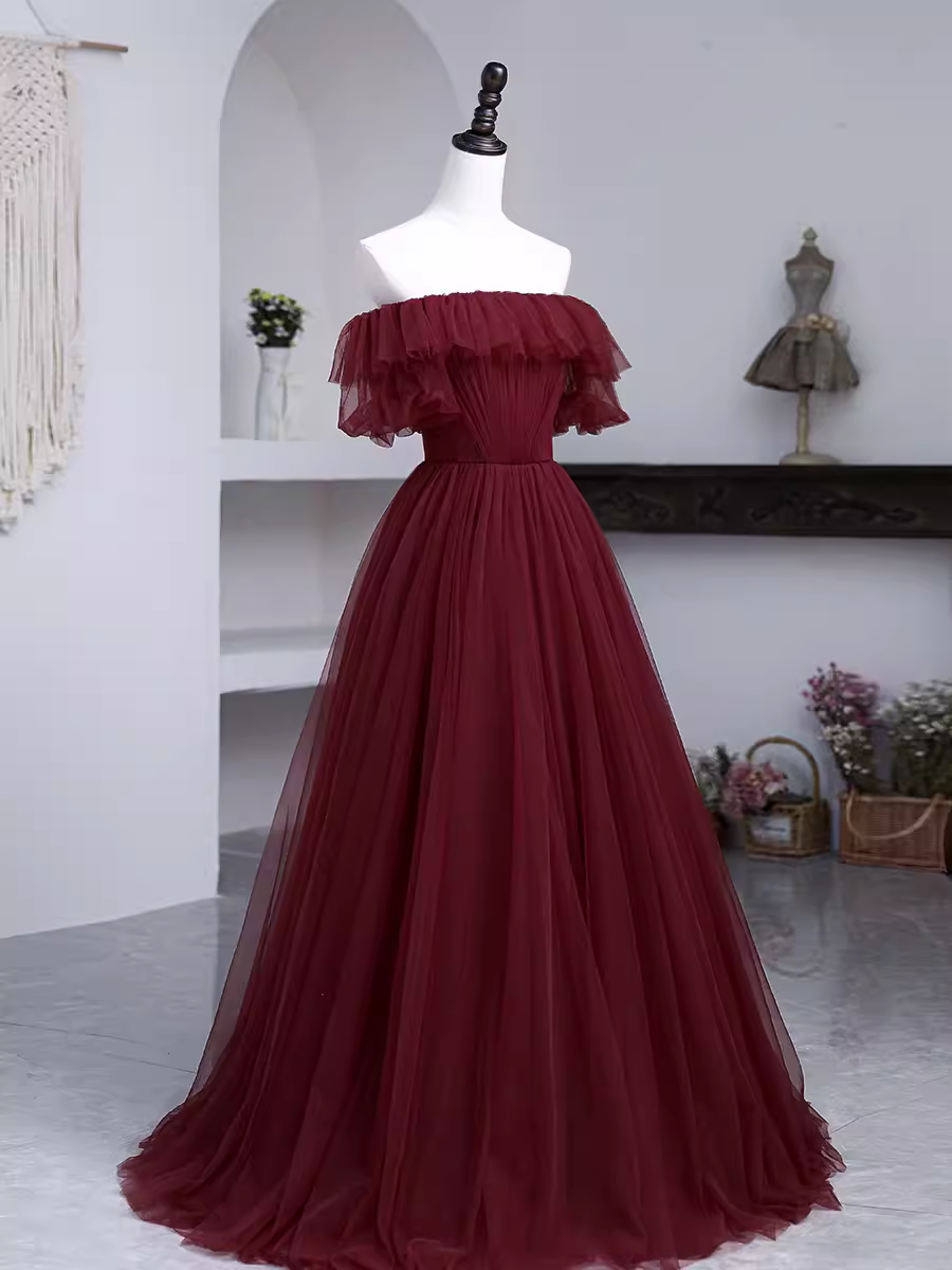 Ball Gown Burgundy Off The Shoulder Prom Dresses Evening Dress P2158