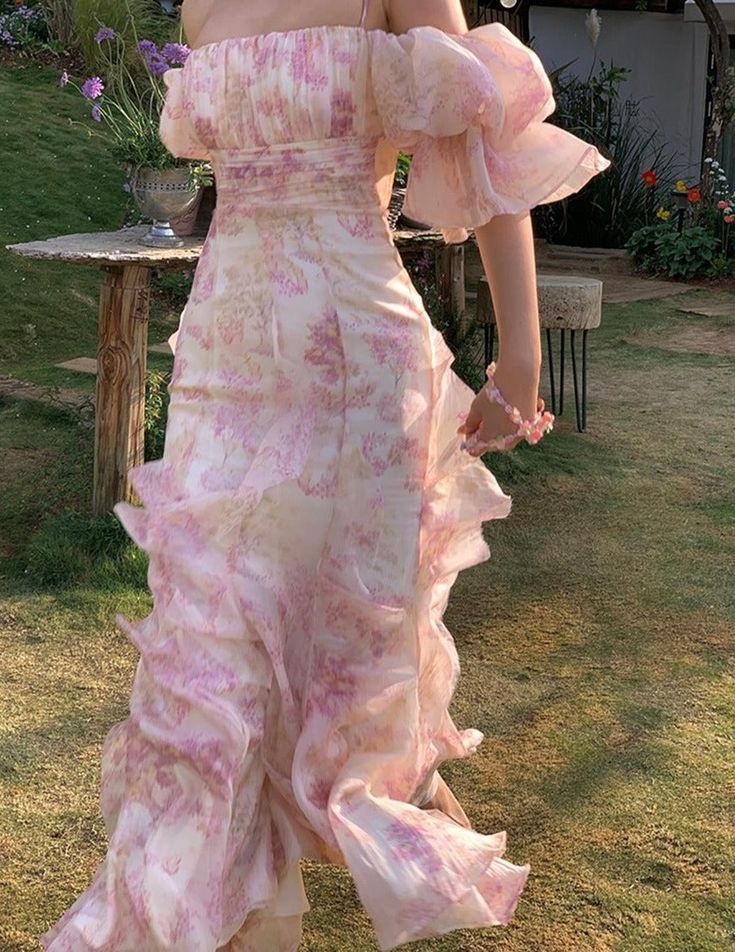 Elegant Flowers Pink Prom Dress Long Party Birthday Outfits P450