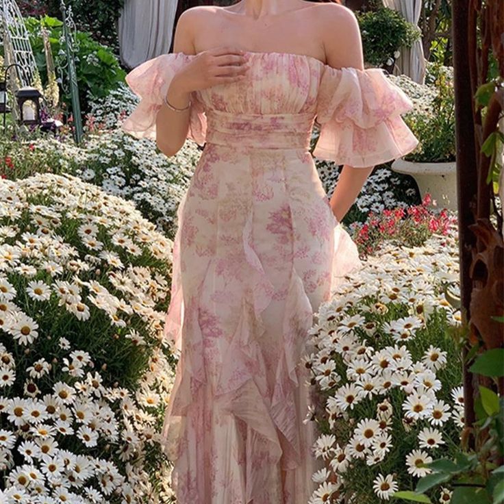 Elegant Flowers Pink Prom Dress Long Party Birthday Outfits P450