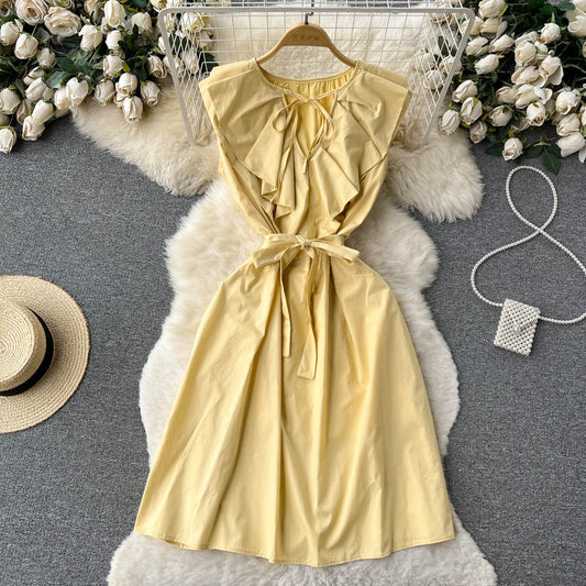 Cute A-line Short Sleeve Dress, Yellow Fashion Dress P272