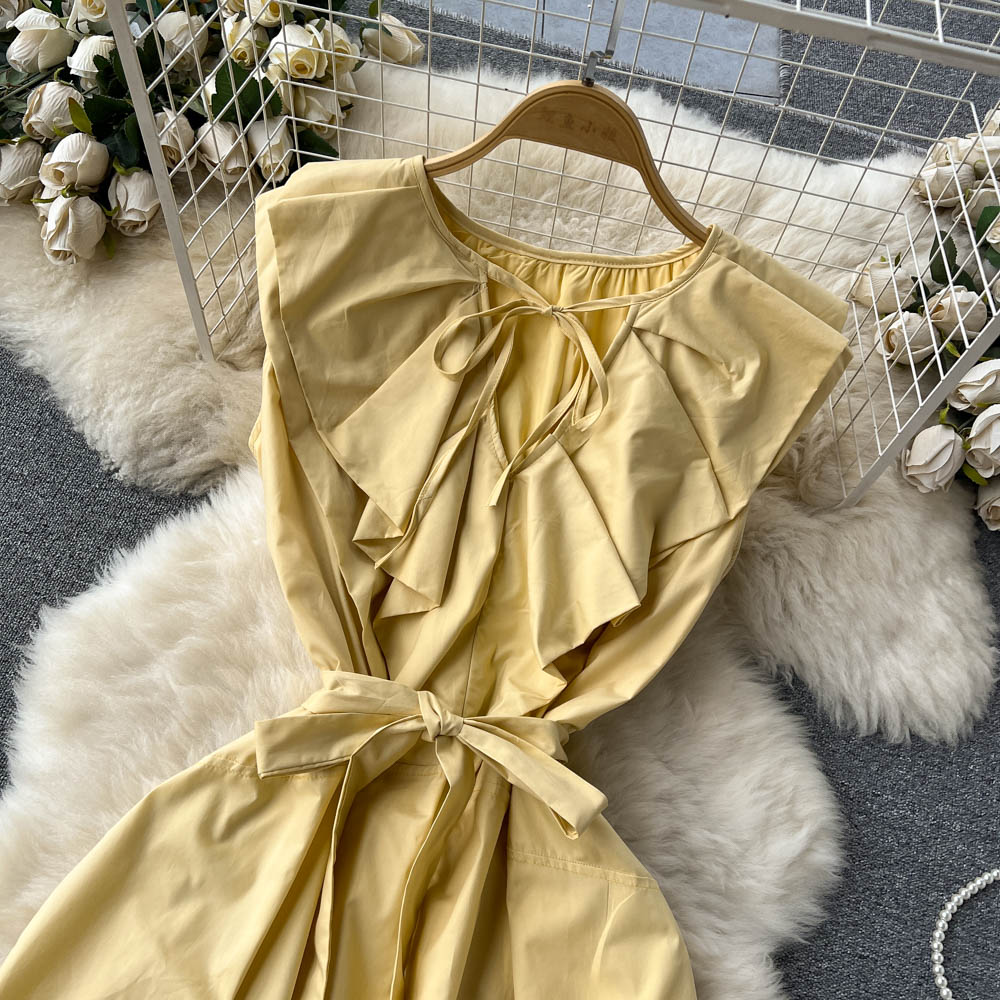 Cute A-line Short Sleeve Dress, Yellow Fashion Dress P272