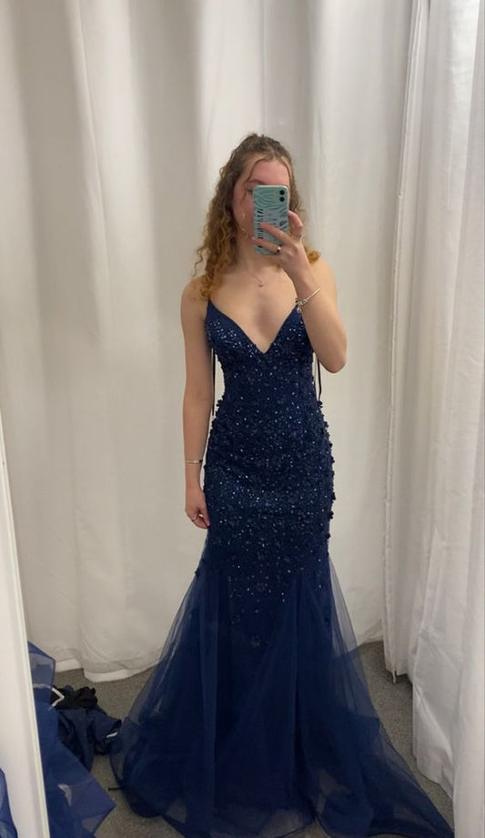 Vintage Navy Blue Prom Dress Sexy Mermaid Birthday Outfits P388