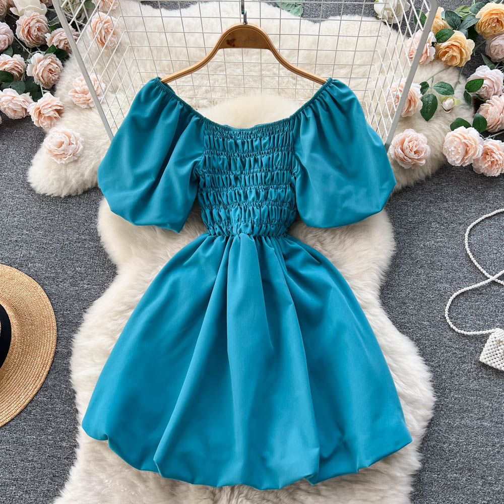 Cute Puff Sleeve Dress, A-line Fashion Girl Dress P273