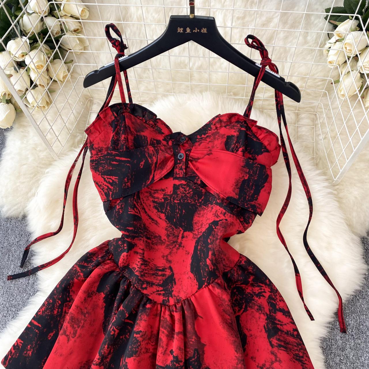 Red A-line Short Dress, Fashion Dress P264