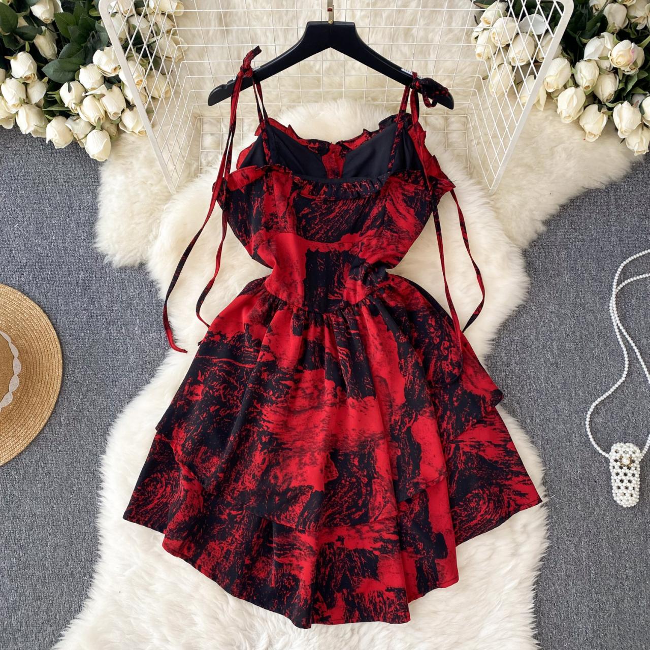 Red A-line Short Dress, Fashion Dress P264