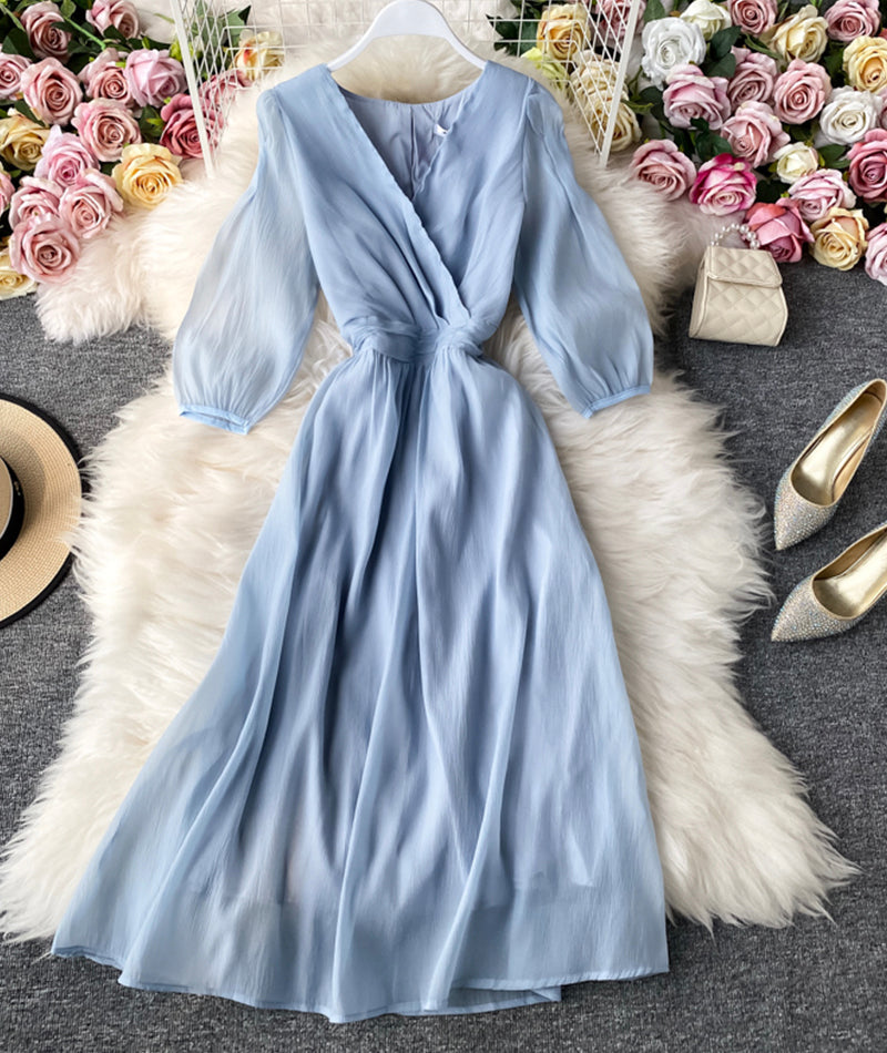 Simple A Line V Neck Tulle Dress Women's Dress P321