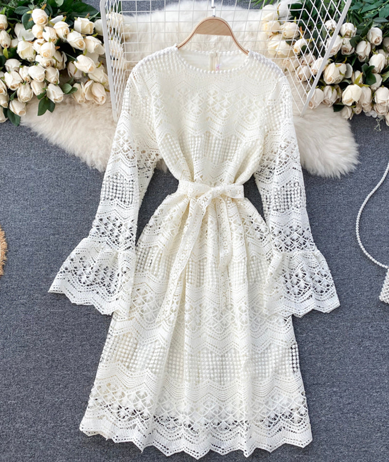 Cute Lace Long Sleeve Dress Lace Dress P318