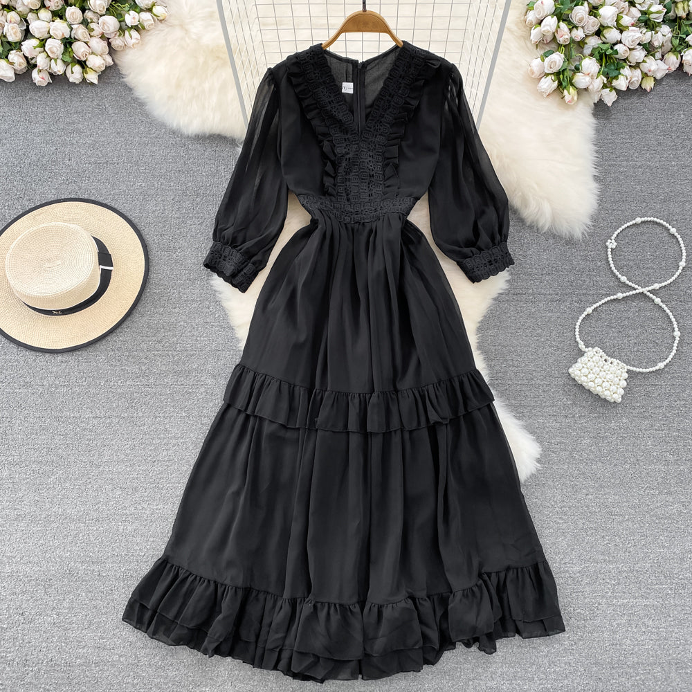 Cute A-line Chiffon Dresses, V-neck 1/2 Sleeve Fashion Dresses P287