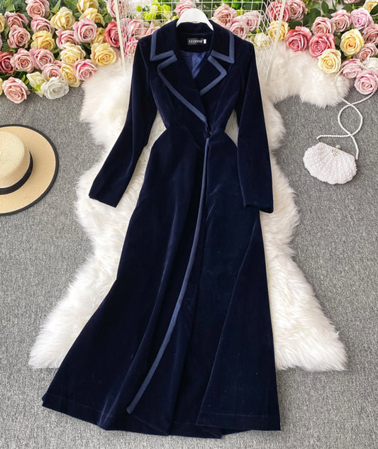 Elegant Velvet Long Coat Dress P300