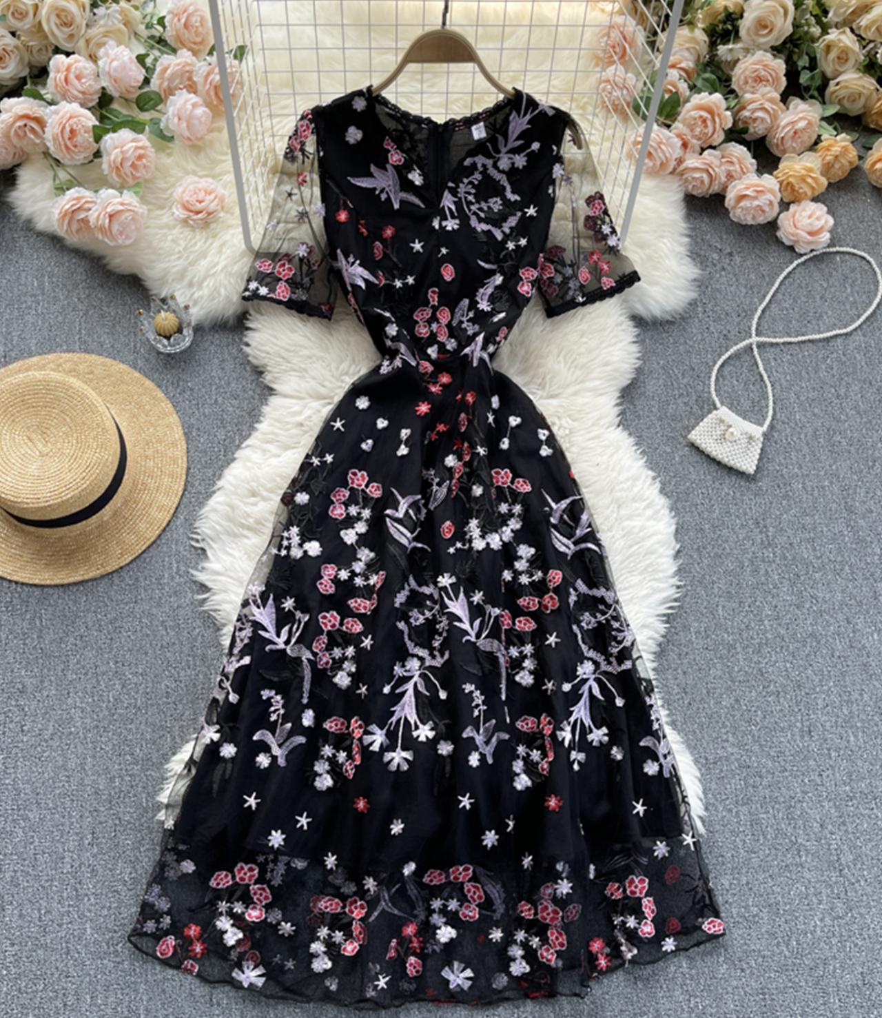 Black A Line Lace Short Dress Fashion Dress P299