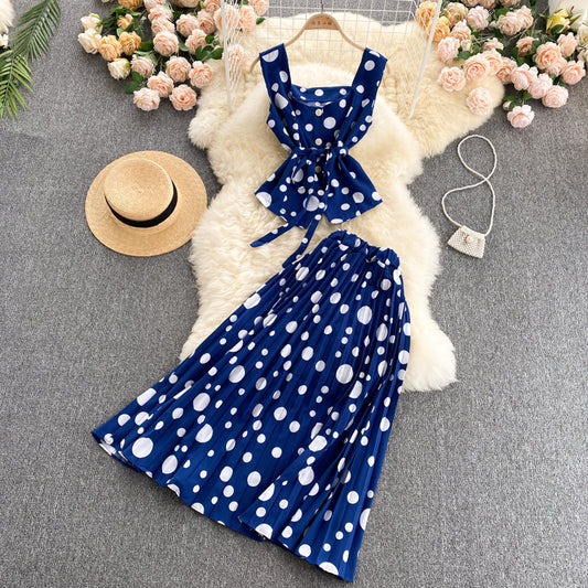 Cute Regular Polka Dot Dress Two Pieces Dress P313