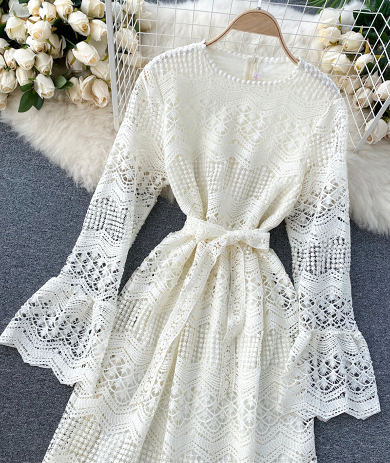 Cute Lace Long Sleeve Dress Lace Dress P318