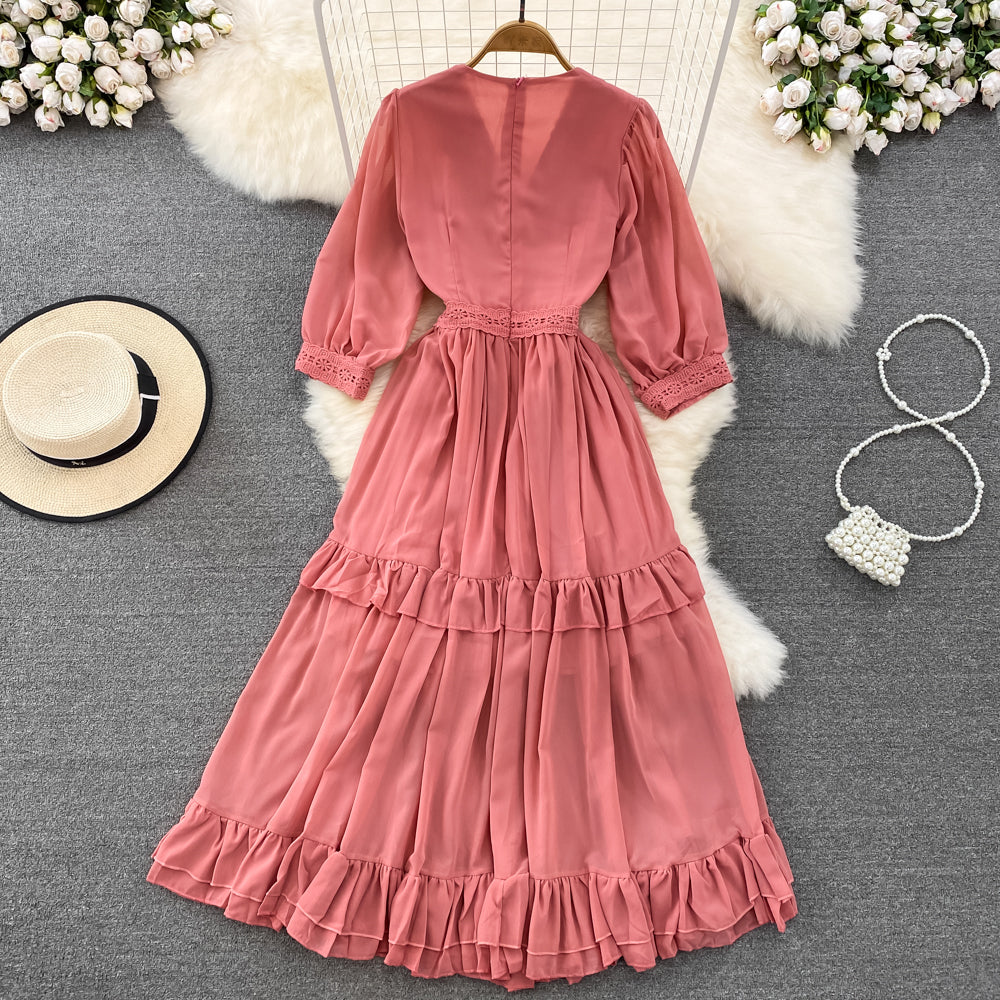 Cute A-line Chiffon Dresses, V-neck 1/2 Sleeve Fashion Dresses P287