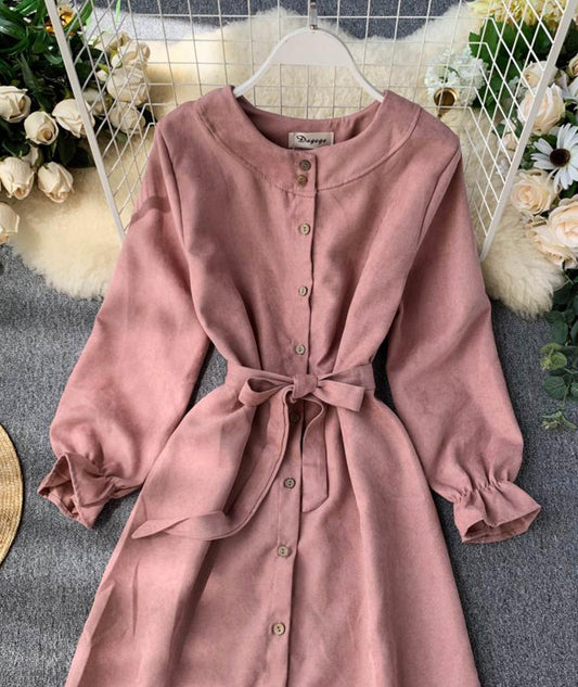 Long Sleeve Ruffle Hem Button Down Dress P307