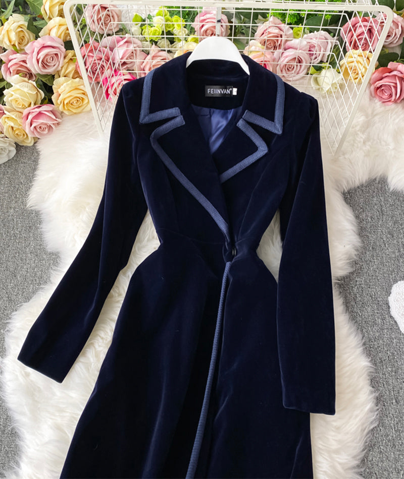 Elegant Velvet Long Coat Dress P300