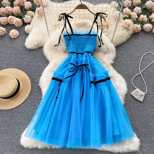 Cute Tulle Blue Short A Line Dress Fashion Dress P292