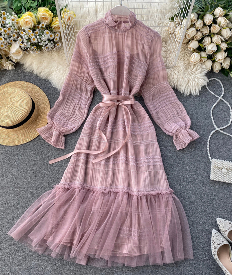 Unique Tulle Long Sleeve Dress Fashion Dress P322