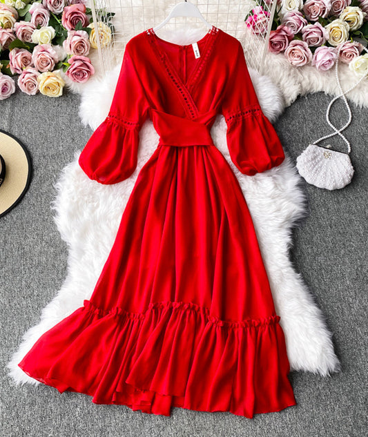 Red A Line Chiffon Dress Fashion Girl Dress P293