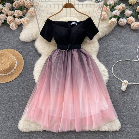 Black And Pink Tulle Short A Line Dress Fashion Dress P291