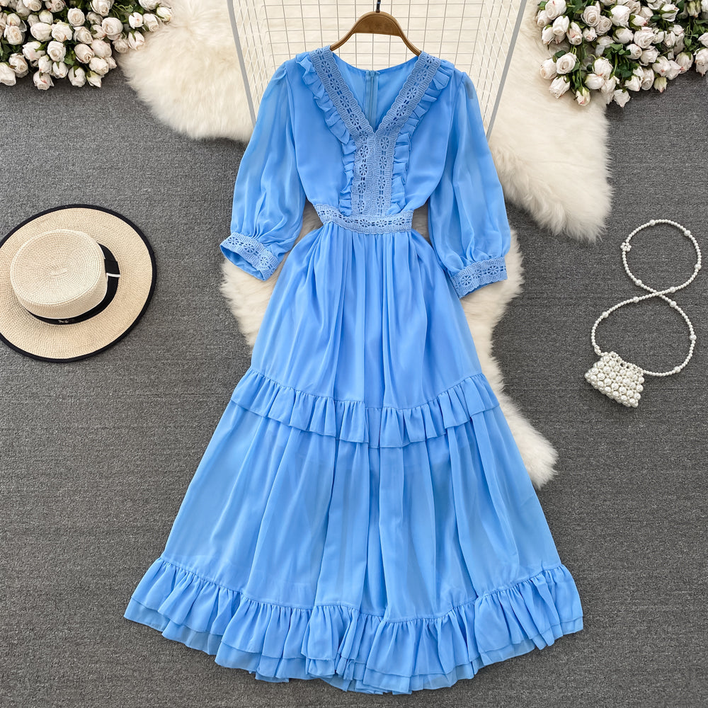 Cute A-line Chiffon Dresses, V-neck 1/2 Sleeve Fashion Dresses P287