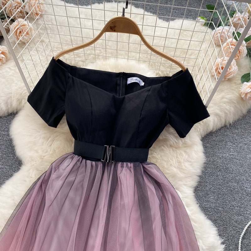 Black And Pink Tulle Short A Line Dress Fashion Dress P291