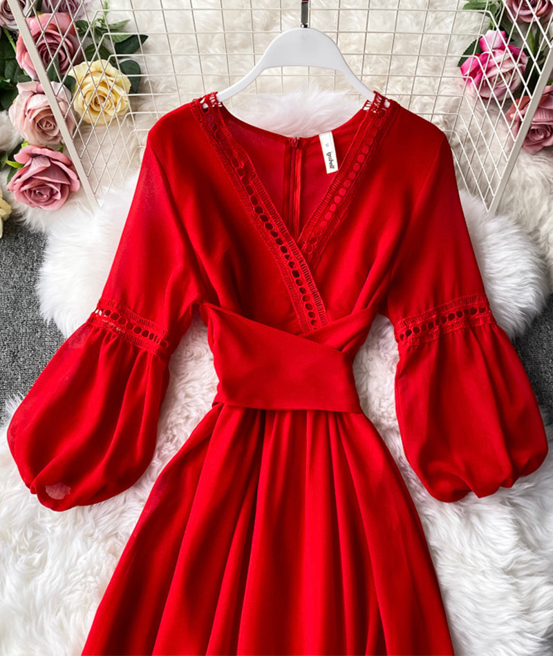 Red A Line Chiffon Dress Fashion Girl Dress P293