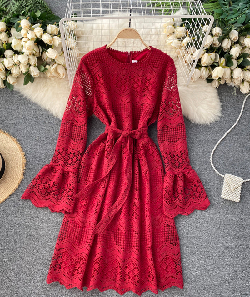 Cute Lace Long Sleeve Dress Lace Dress P318