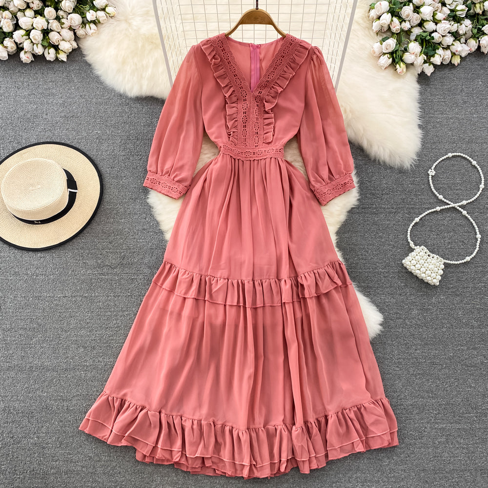 Cute A-line Chiffon Dresses, V-neck 1/2 Sleeve Fashion Dresses P287