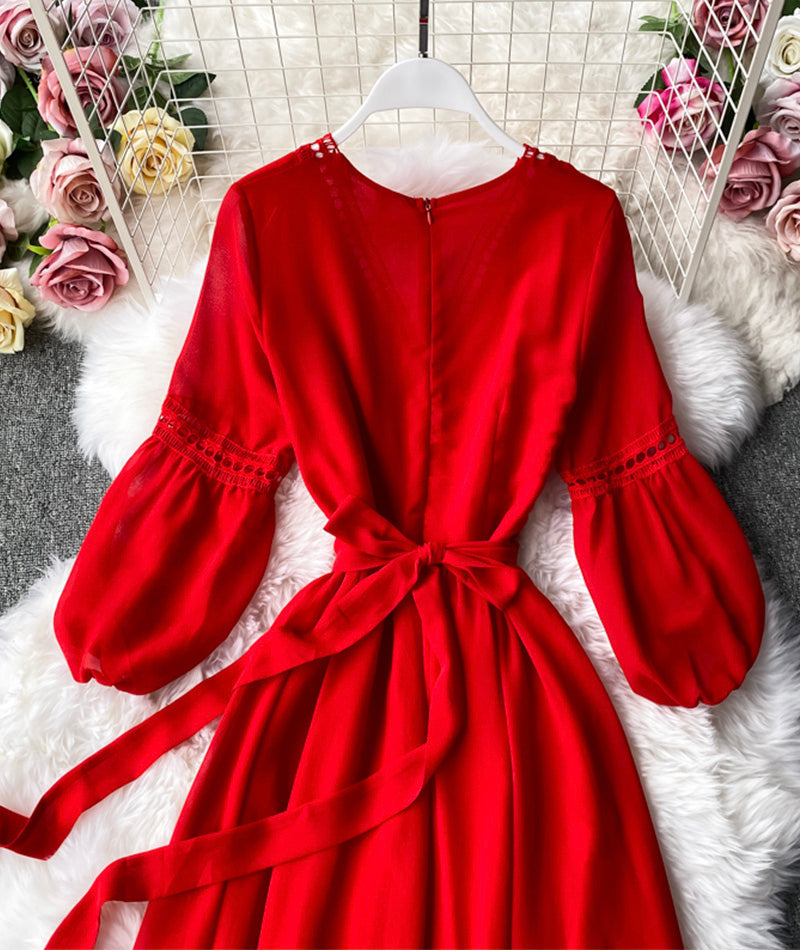 Red A Line Chiffon Dress Fashion Girl Dress P293