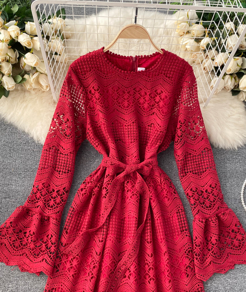 Cute Lace Long Sleeve Dress Lace Dress P318