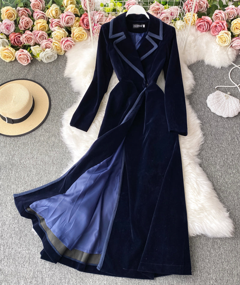 Elegant Velvet Long Coat Dress P300