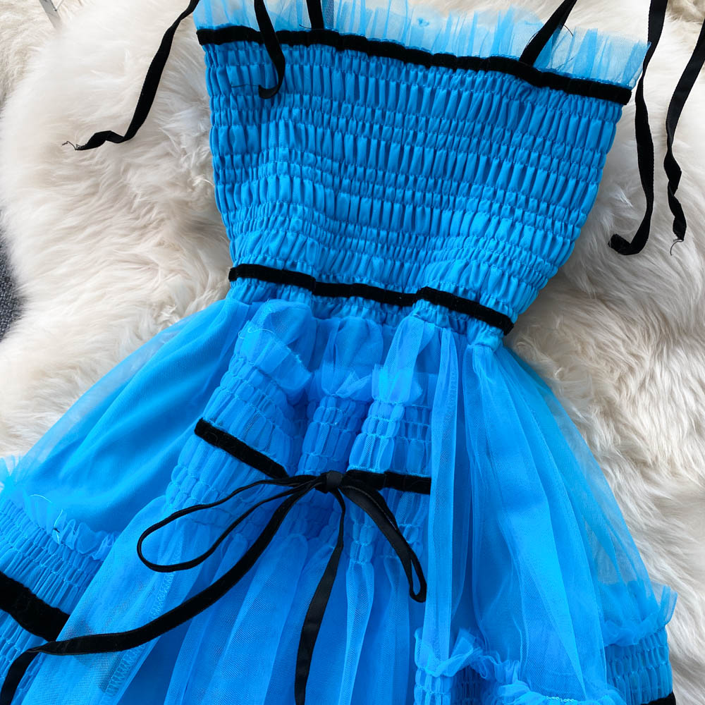 Cute Tulle Blue Short A Line Dress Fashion Dress P292