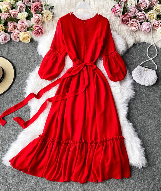 Red A Line Chiffon Dress Fashion Girl Dress P293