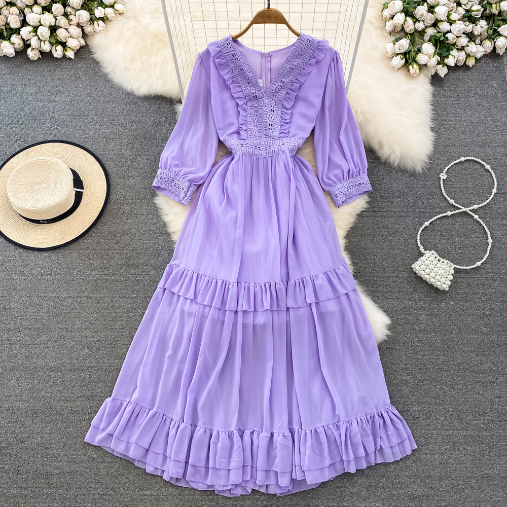 Cute A-line Chiffon Dresses, V-neck 1/2 Sleeve Fashion Dresses P287