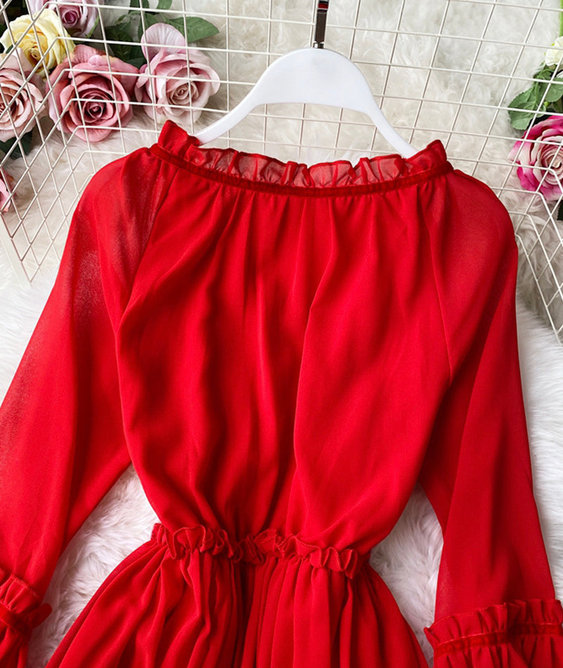 Red A Line Chiffon Dress Fashion Girl Dress P303