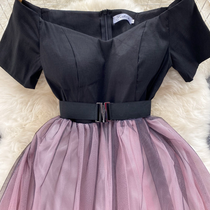 Black And Pink Tulle Short A Line Dress Fashion Dress P291