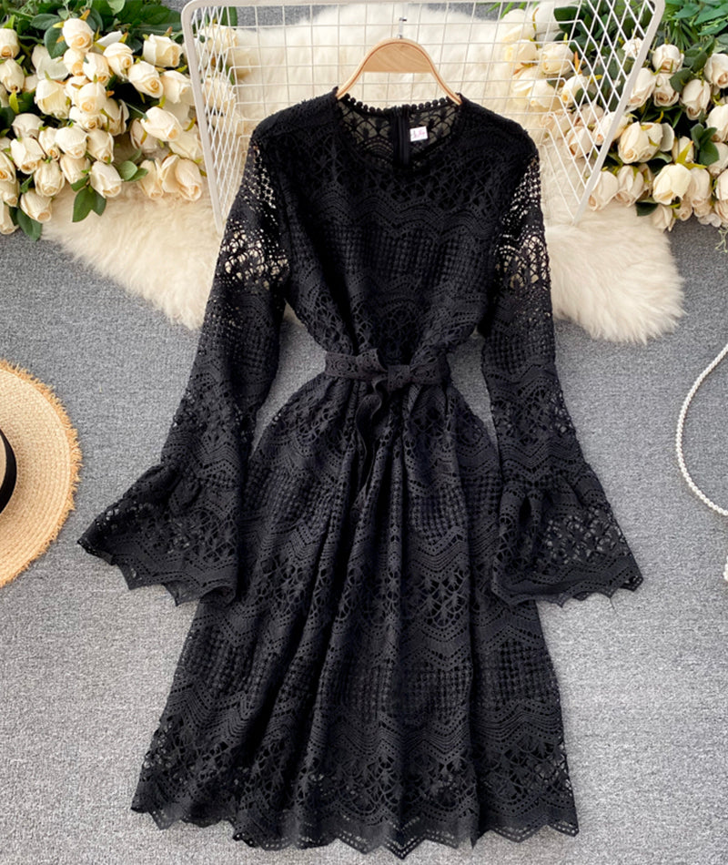 Cute Lace Long Sleeve Dress Lace Dress P318