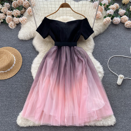 Black And Pink Tulle Short A Line Dress Fashion Dress P291