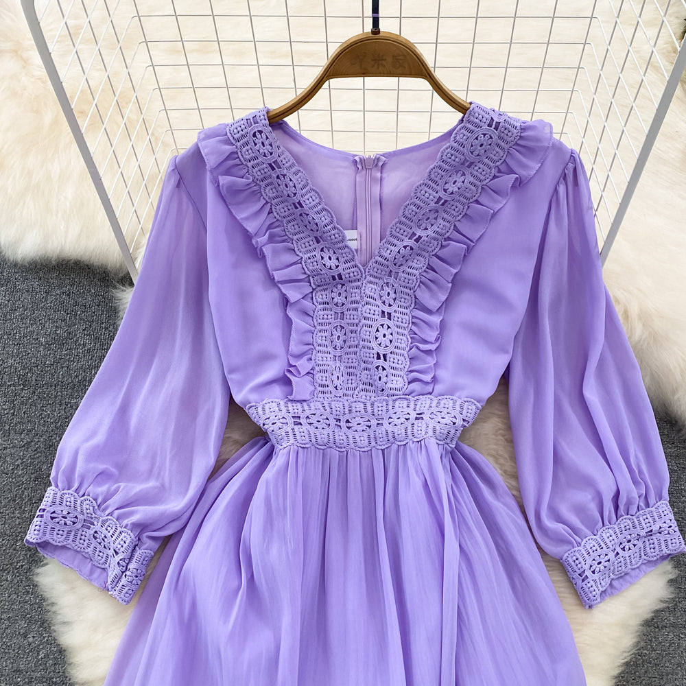 Cute A-line Chiffon Dresses, V-neck 1/2 Sleeve Fashion Dresses P287