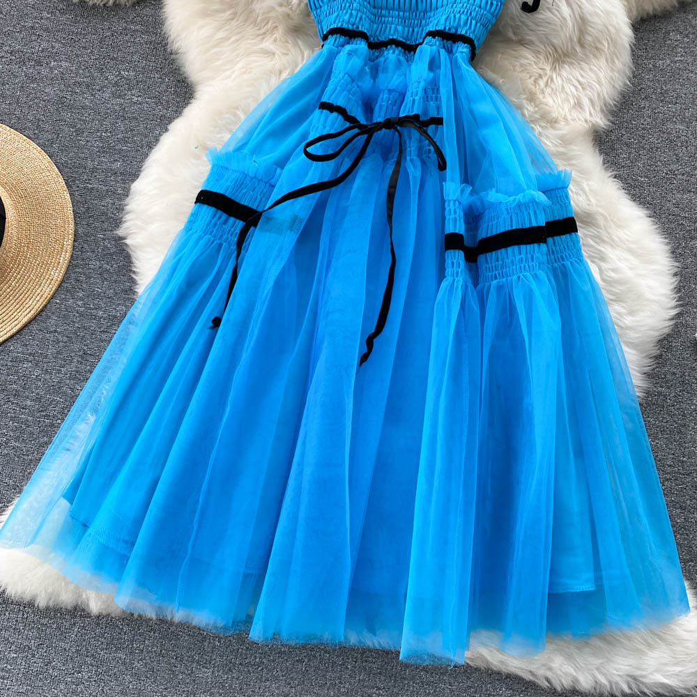 Cute Tulle Blue Short A Line Dress Fashion Dress P292