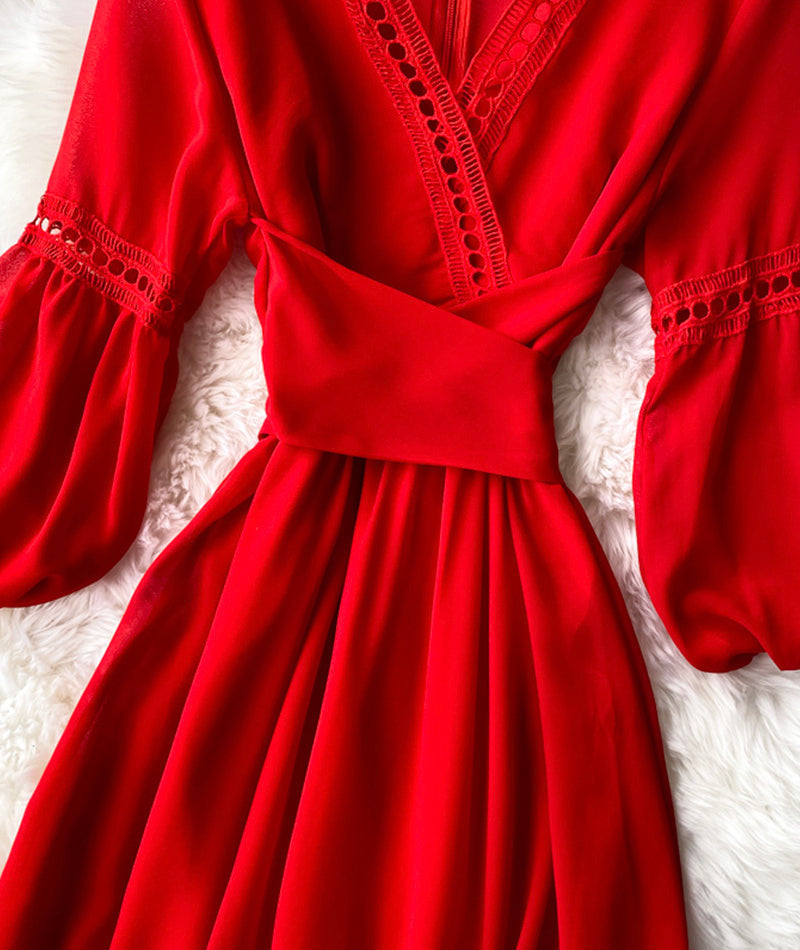 Red A Line Chiffon Dress Fashion Girl Dress P293