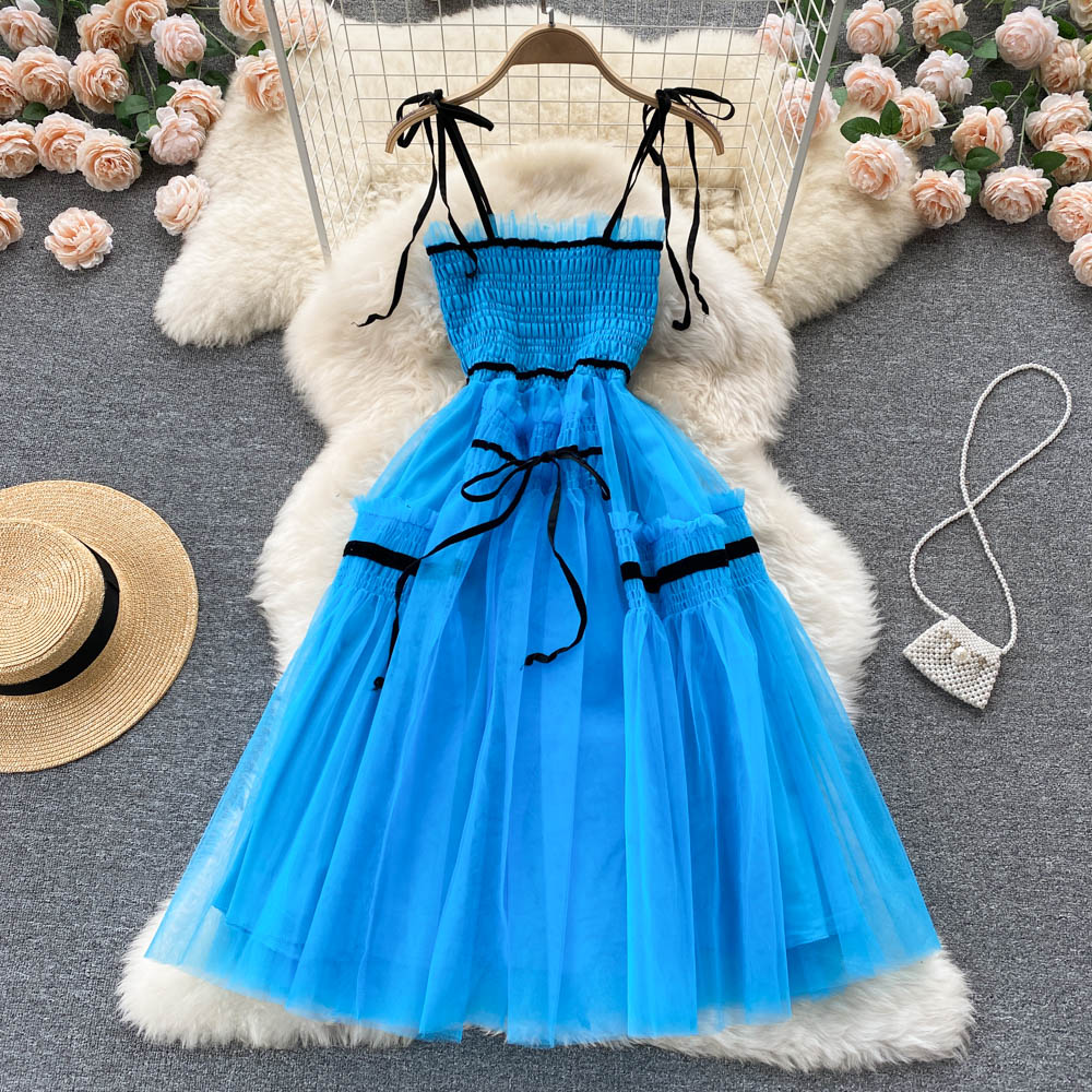 Cute Tulle Blue Short A Line Dress Fashion Dress P292